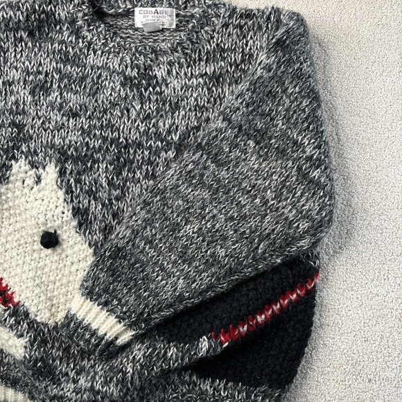 Vtg COLLAGE By Hand Knit Black/White Scotty Dog Thick Acrylic Sweater Sz Large - Picture 11 of 12